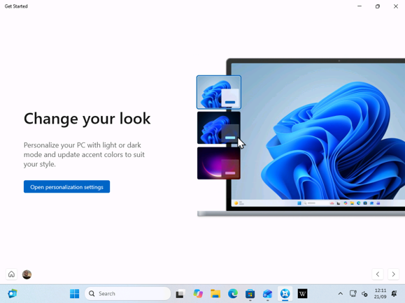 The “Change your look” page links to Personalization settings