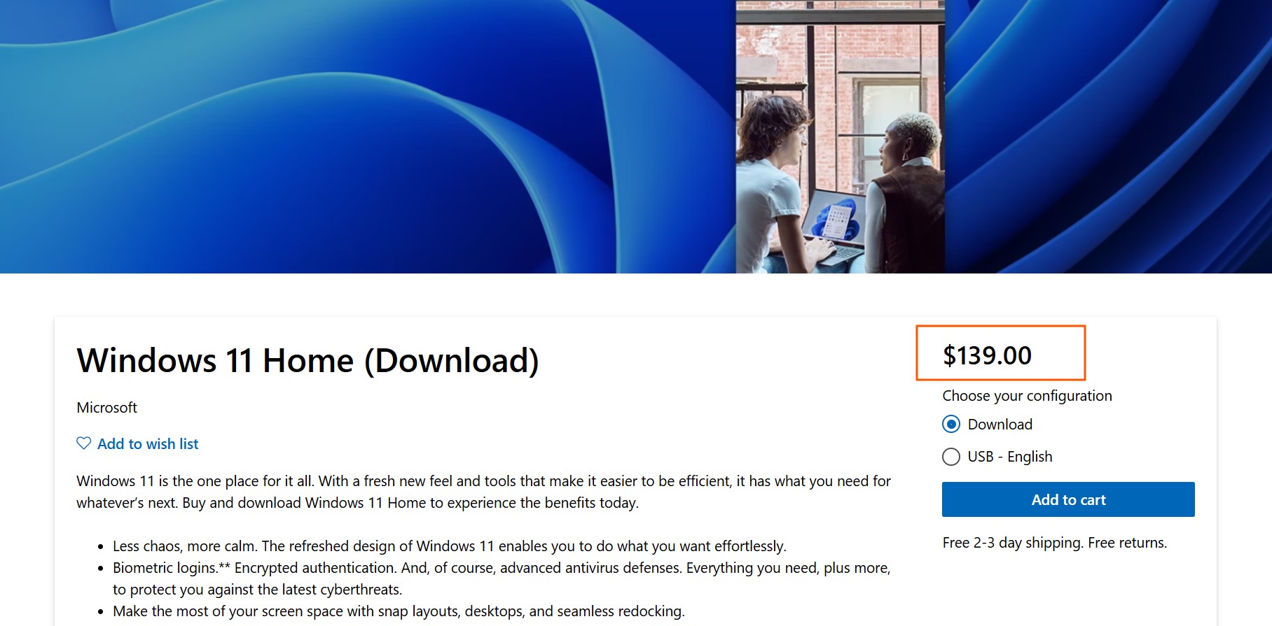 Coût de l'édition Windows 11 Home