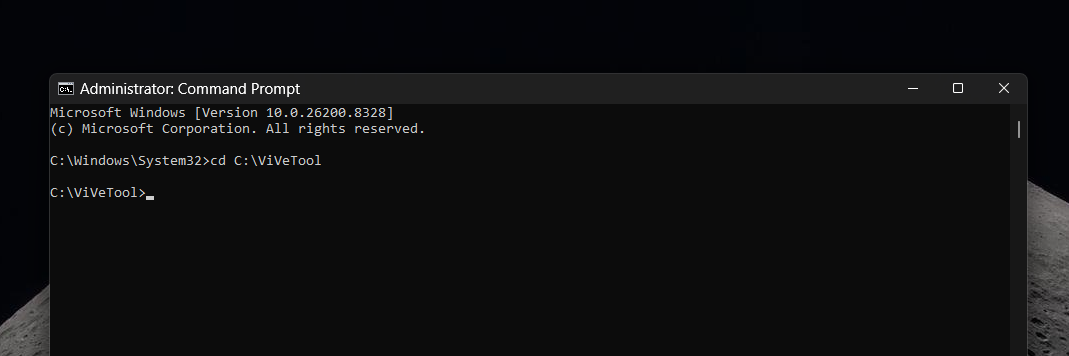 ViVeTool in Command Prompt
