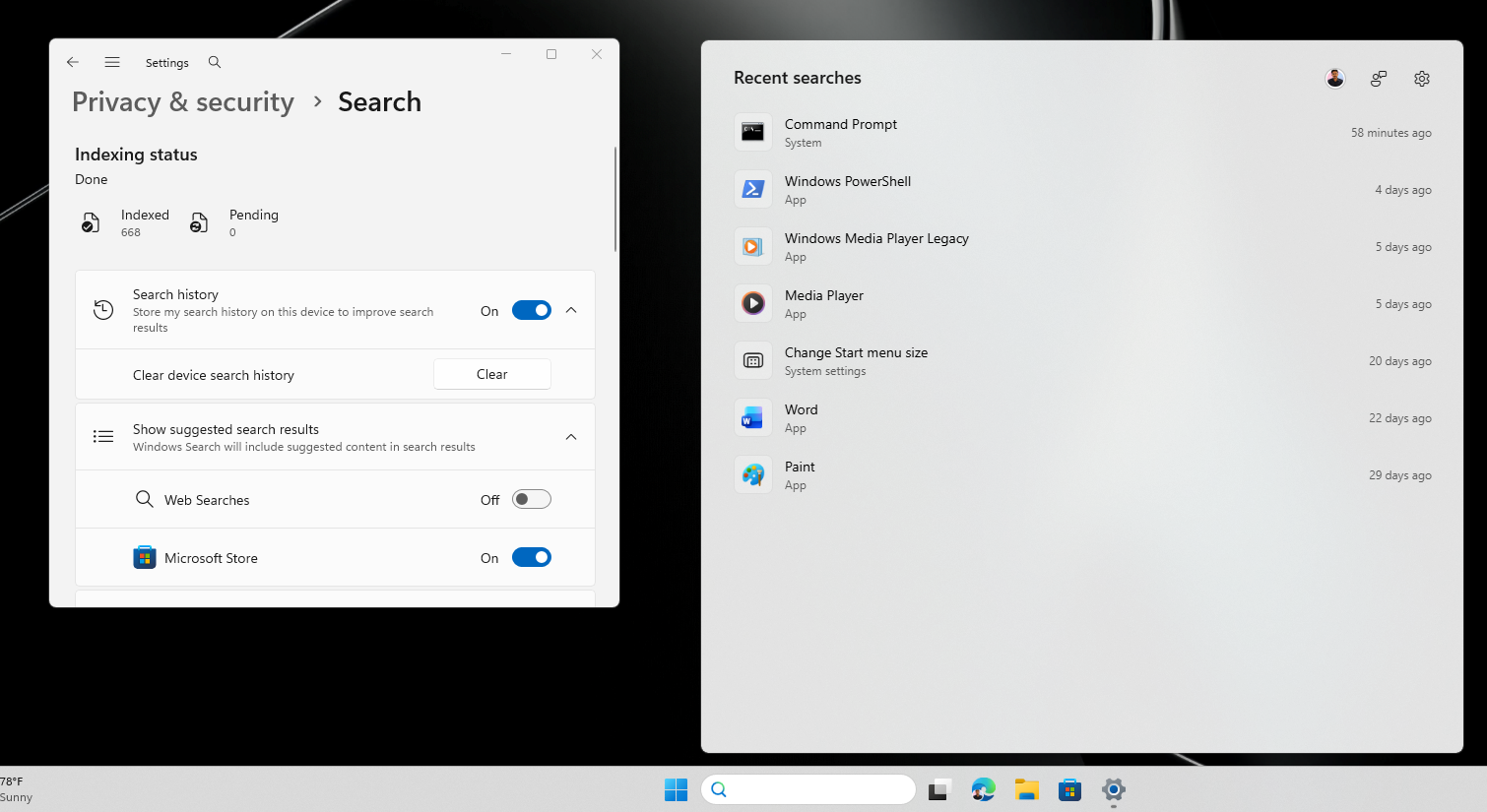 Vyhledávání Windows po vypnutí Web Searches
