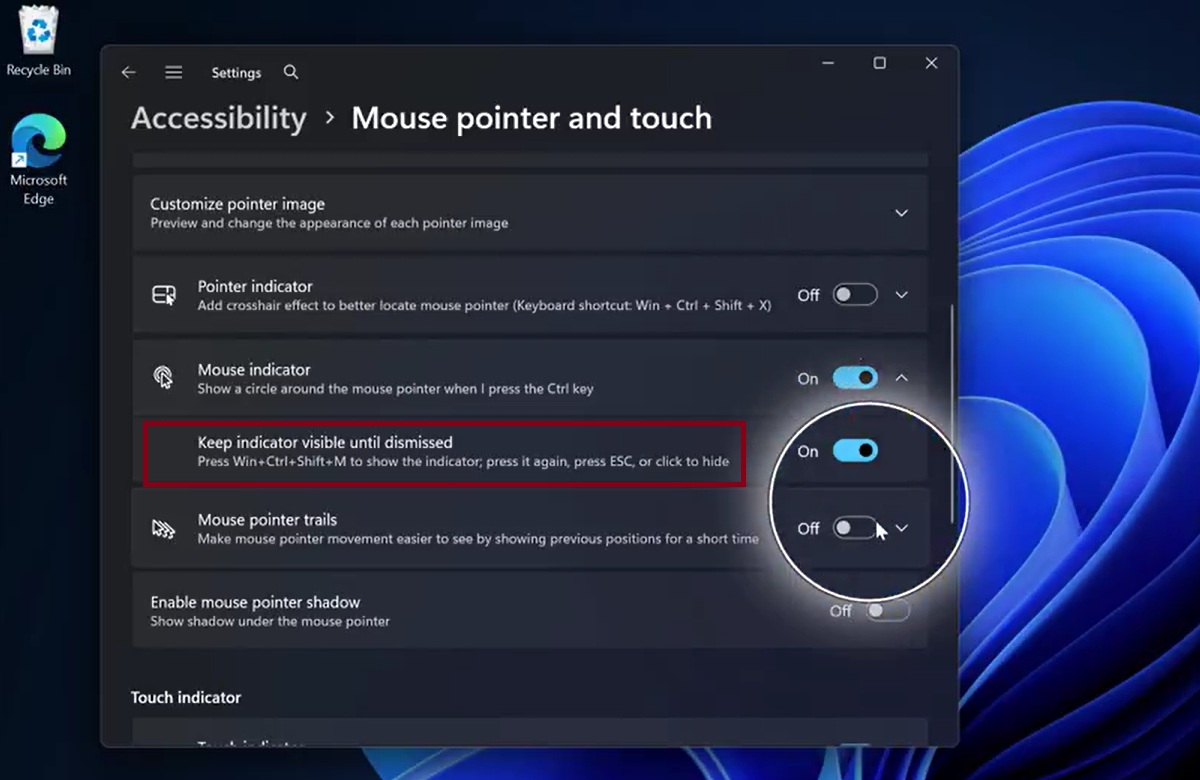 Nouvelle interface utilisateur moderne de l'indicateur de souris dans Windows 11