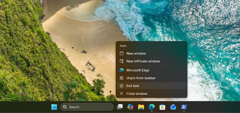 End Task option added automatically