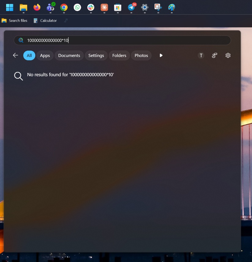 Windows Search calculator