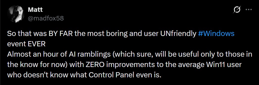 User complaining about too much AI in Windows event