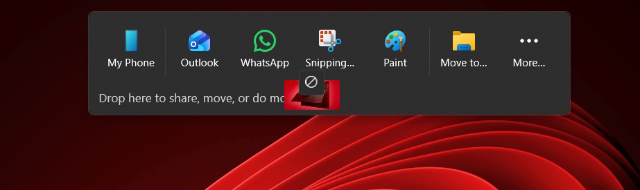 Apps and tools currently present in the Drag Tray
