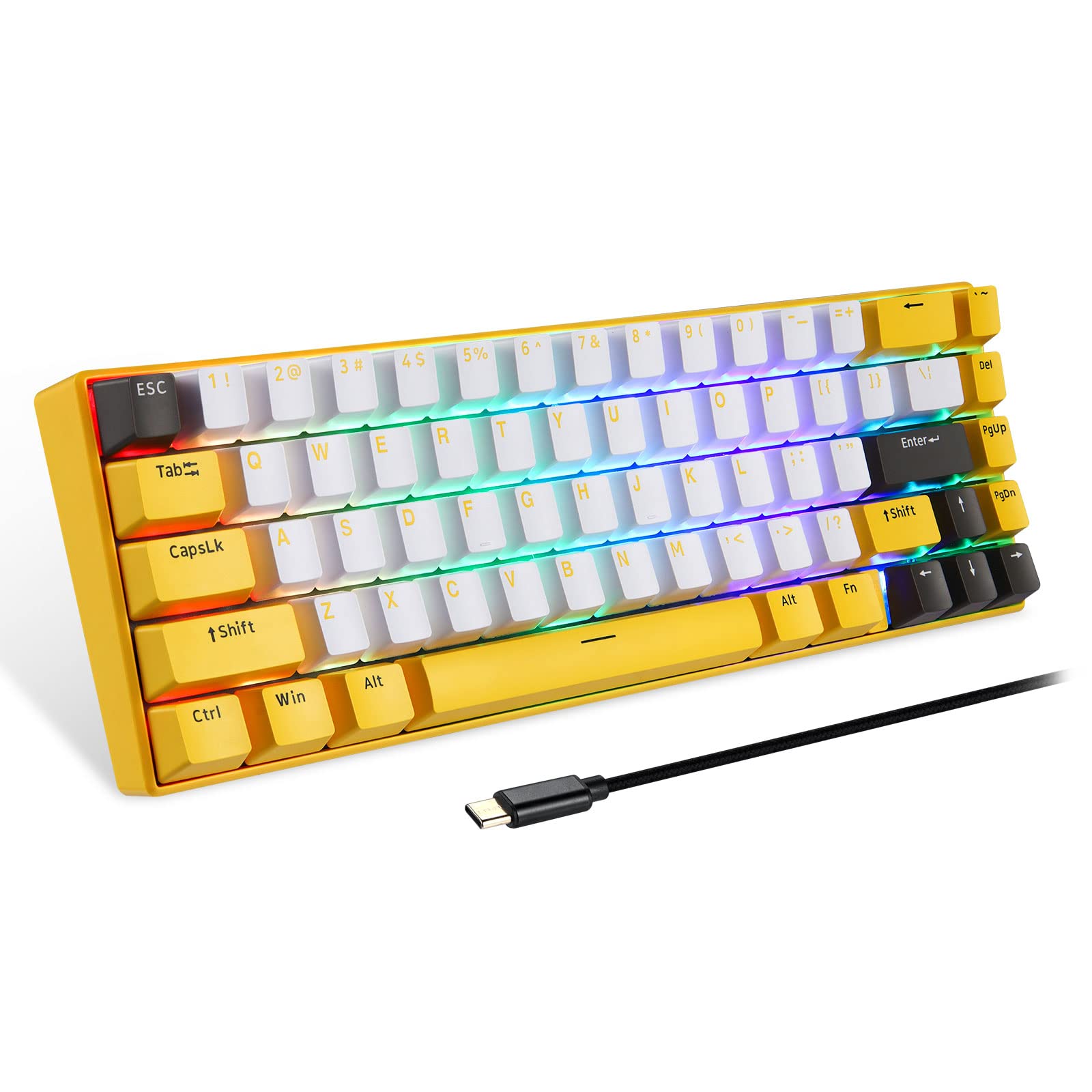 Motospeed BK67 Bluetooth 5.0 Wired Mechanical Keyboard with Red Switch/LED Backlit/Rechargeable Battery/Type-C,67 Keys Compact Gaming Keyboard Compatible with Mac Windows