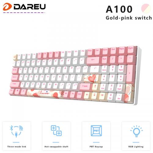 Dareu A100 Tri-mode Connection 100% Hotswap RGB LED Backlit PBT keycaps Mechanical Gaming Keyboard With TTC Switch