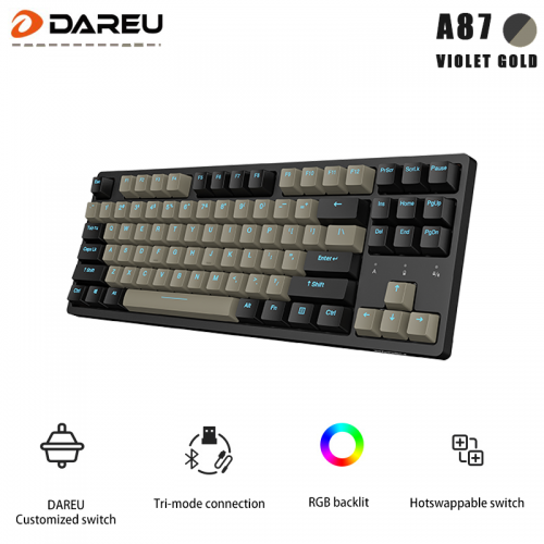 Official Dareu A87 Tri-mode Connection 100% Hotswap RGB LED Backlit Mechanical Gaming Keyboard-Black Gray