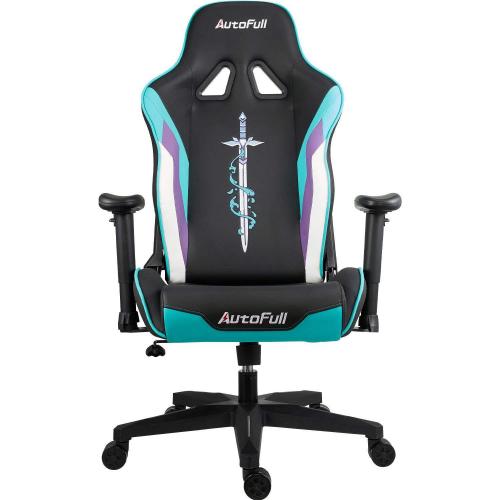 Official AutoFull Gaming Chair Cyan PU Leather Racing Style Computer Chair, Lumbar Support E-Sports Swivel Chair, AF076JPU